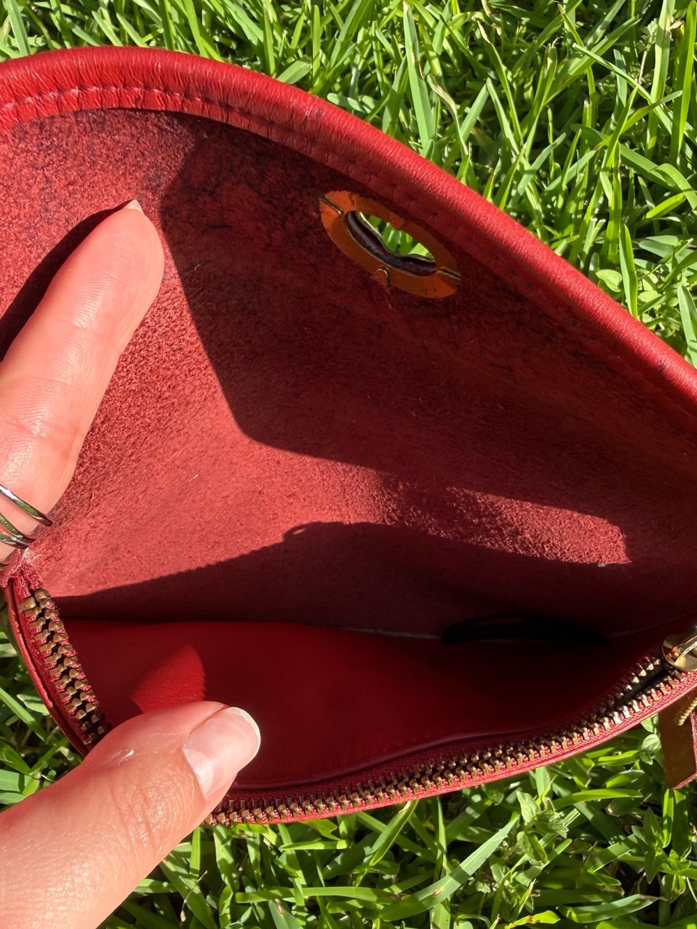 90s Vintage Coach Red Leather Cosmetic Clutch SLG Turnlock Pouch 7171 - Picture 7 of 14
